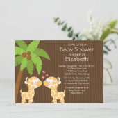 Oerwoud Giraffe Neutrale Twin Baby shower Uitnodig Kaart (Staand voorkant)