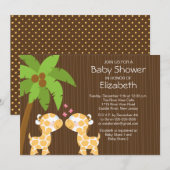 Oerwoud Giraffe Neutrale Twin Baby shower Uitnodig Kaart (Voorkant / Achterkant)
