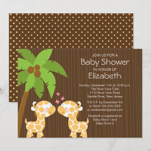 Oerwoud Giraffe Neutrale Twin Baby shower Uitnodig Kaart (Voorkant / Achterkant)