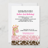 Oerwoud Giraffe Print (roze) Birthday Party nodigt Kaart (Voorkant)