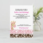 Oerwoud Giraffe Print (roze) Birthday Party nodigt Kaart (Staand voorkant)