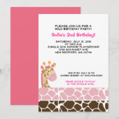 Oerwoud Giraffe Print (roze) Birthday Party nodigt Kaart (Voorkant / Achterkant)