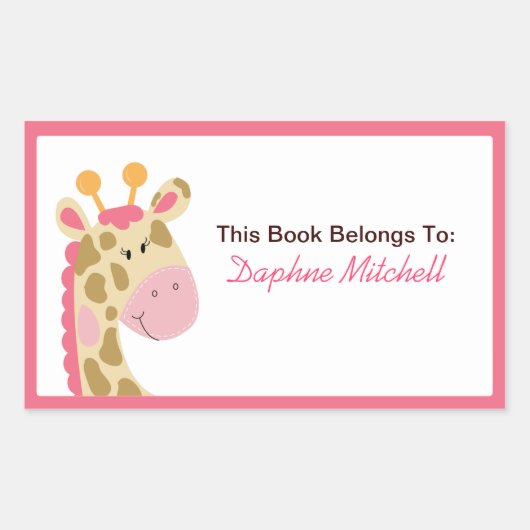 Oerwoud Giraffe (roze) Custom Book Bord Sticker (Voorkant)