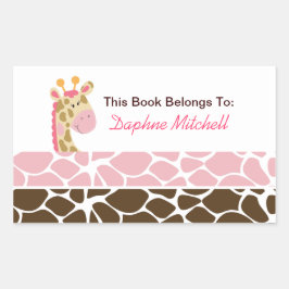 Oerwoud Giraffe (roze) Custom Book Bord Sticker