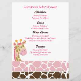 Oerwoud Giraffe Roze menu Aangepast Baby shower