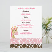 Oerwoud Giraffe Roze menu Aangepast Baby shower (Staand voorkant)