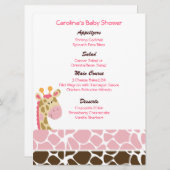 Oerwoud Giraffe Roze menu Aangepast Baby shower (Voorkant / Achterkant)