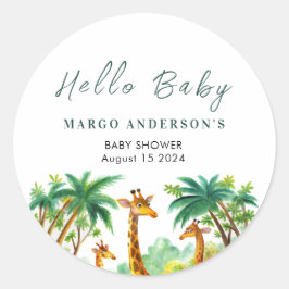 Oerwoud Giraffe Schattigeste Hallo Baby shower Ele Ronde Sticker