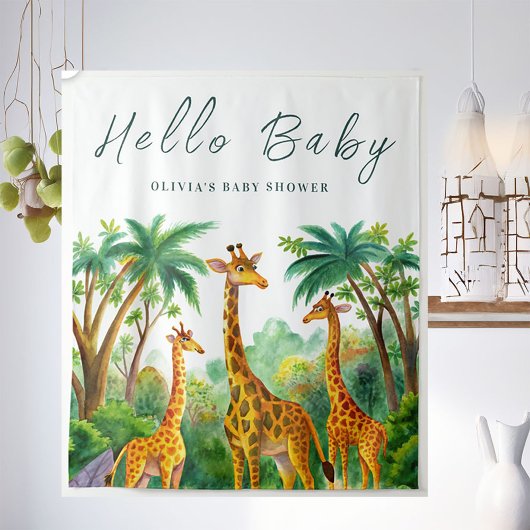 Oerwoud Giraffe Schattigeste Hallo Baby shower Ele Wandkleed