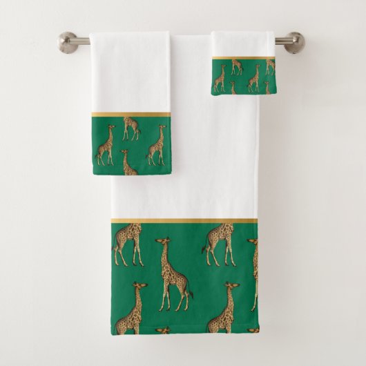 OERWOUD GIRAFFE TRIMMED GOLD BATHROOM TOWEL SET BAD HANDDOEK (Insitu)