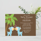 Oerwoud Giraffe Twin Boys Baby shower Uitnodiging (Staand voorkant)