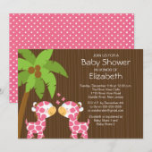 Oerwoud Giraffe Twin Girls Baby shower Uitnodiging (Voorkant / Achterkant)