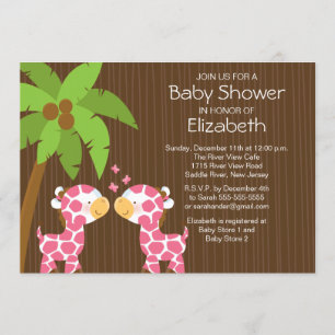 Oerwoud Giraffe Twin Girls Baby shower Uitnodiging