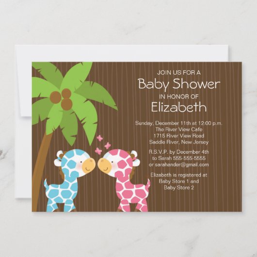 Oerwoud Giraffe Twins Baby shower Invitation Kaart (Voorkant)
