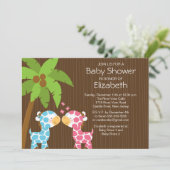 Oerwoud Giraffe Twins Baby shower Invitation Kaart (Staand voorkant)