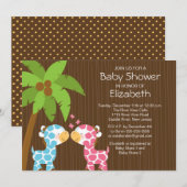 Oerwoud Giraffe Twins Baby shower Invitation Kaart (Voorkant / Achterkant)