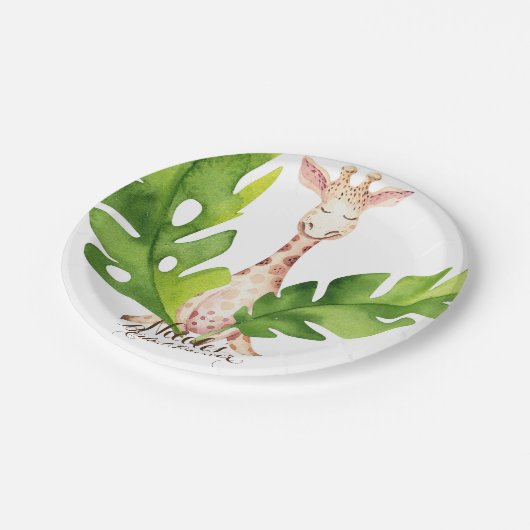 Oerwoud Giraffe Waterverf Baby shower Partij Papieren Bordje (Gekanteld)