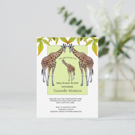 Oerwoud Giraffe Waterverf Baby shower per post Uitnodiging Briefkaart (Staand voorkant)