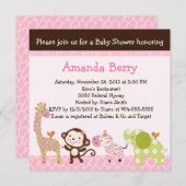 Oerwoud Girl Animals Baby shower Invitation Kaart (Voorkant / Achterkant)
