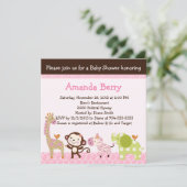 Oerwoud Girl Animals Baby shower Invitation Kaart (Staand voorkant)