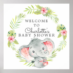 Oerwoud Girl Elephant Baby shower Welkom Poster