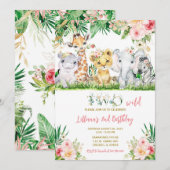 Oerwoud Girl Two Wild Birthday Invite Kaart (Voorkant / Achterkant)