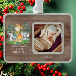 Oerwoud Girls Baby's 1e kerstfoto Ornament