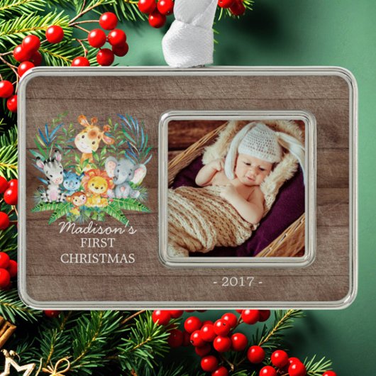 Oerwoud Girls Baby's 1e kerstfoto Ornament