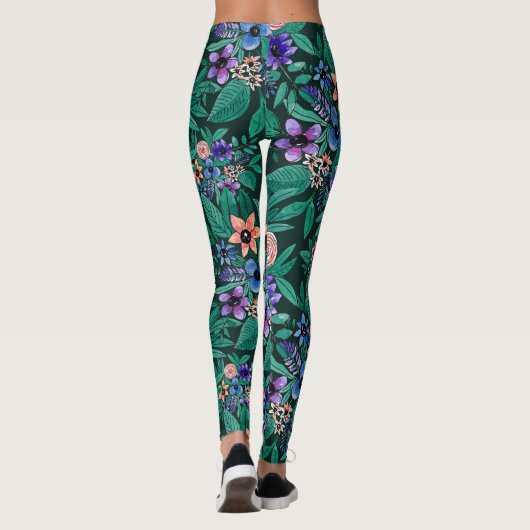 Oerwoud Green Coral Waterverf Greenery Pattern Leggings (Achterkant)