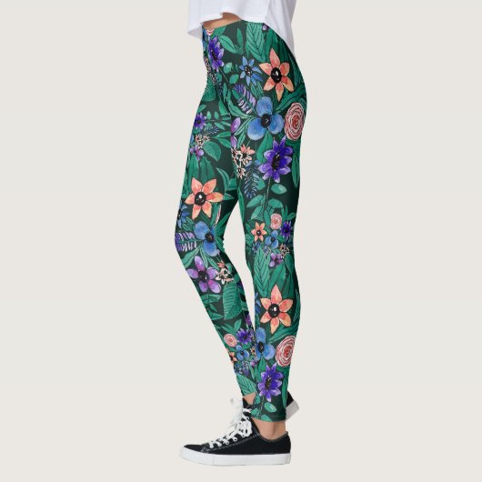 Oerwoud Green Coral Waterverf Greenery Pattern Leggings (Links)