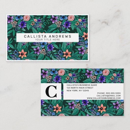 Oerwoud Green Coral Waterverf Greenery Pattern Visitekaartje (Voorkant / Achterkant)