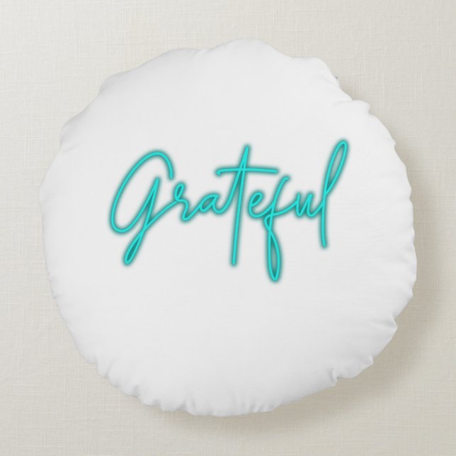 Oerwoud Green "Grateful" Print Round Pillow Rond Kussen (Achterkant)