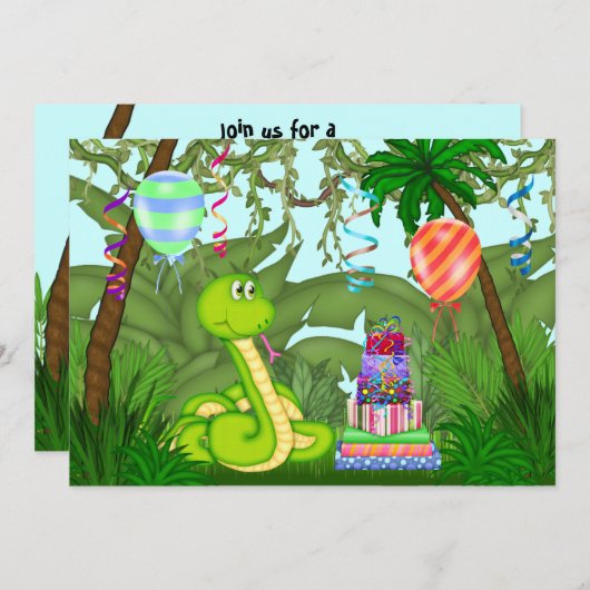 Oerwoud Green Snake Birthday Party Invitation Kaart (Voorkant / Achterkant)