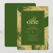 Oerwoud Green Wild One Verjaardagsfeestuitnodiging Kaart (Voorkant / Achterkant)