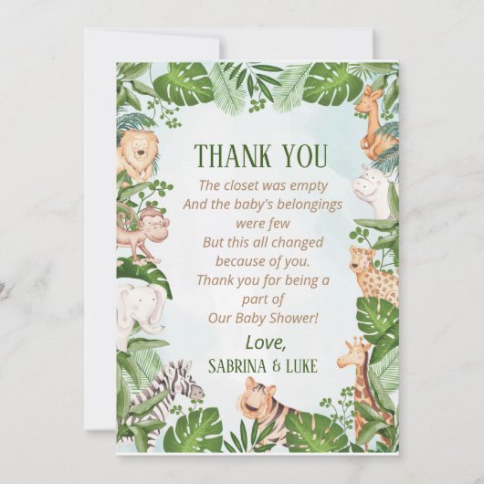 Oerwoud Greenery Baby shower Bedankkaart (Voorkant)