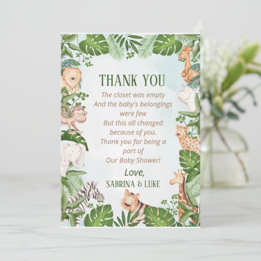 Oerwoud Greenery Baby shower Bedankkaart (Staand voorkant)