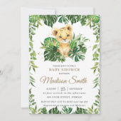 Oerwoud Greenery Schattig Lion Cub Boy Baby shower Kaart (Voorkant)