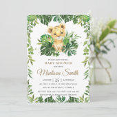 Oerwoud Greenery Schattig Lion Cub Boy Baby shower Kaart (Staand voorkant)