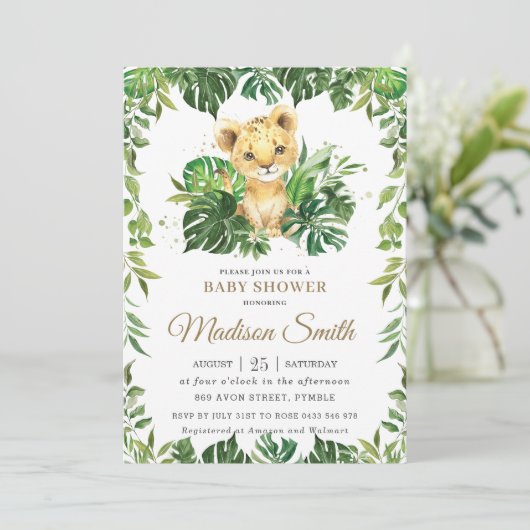 Oerwoud Greenery Schattig Lion Cub Boy Baby shower Kaart (Staand voorkant)