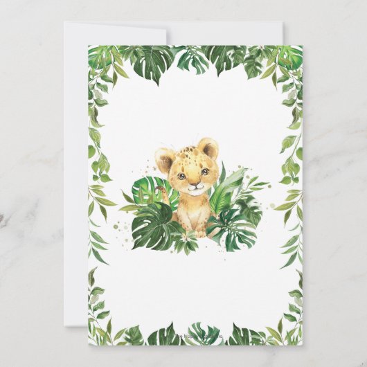 Oerwoud Greenery Schattig Lion Cub Boy Baby shower Kaart (Achterkant)