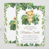 Oerwoud Greenery Schattig Lion Cub Boy Baby shower Kaart (Voorkant / Achterkant)