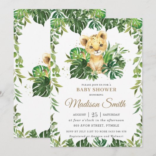 Oerwoud Greenery Schattig Lion Cub Boy Baby shower Kaart (Voorkant / Achterkant)