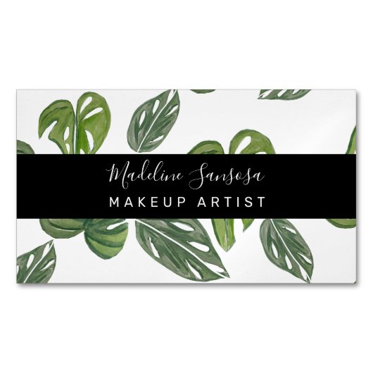 Oerwoud Greenery Waterverf Monstera Salon Makeup Magnetisch Visitekaartje (Voorkant)