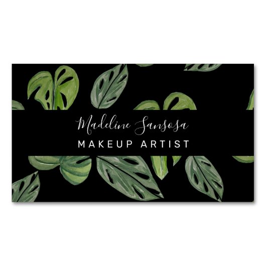 Oerwoud Greenery Waterverf Monstera Salon Makeup Magnetisch Visitekaartje (Voorkant)