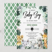 Oerwoud Greenery Wild Safari Animals Baby shower Kaart (Voorkant / Achterkant)