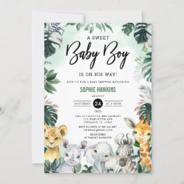 Oerwoud Greenery Wild Safari Animals Baby shower Kaart