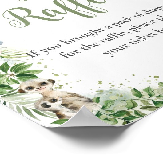 Oerwoud Groen Baby shower Luier Raffle Sign Poster (Hoek)