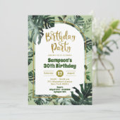 Oerwoud Groen Monstera Tropisch Verjaardagsfeest Kaart (Staand voorkant)