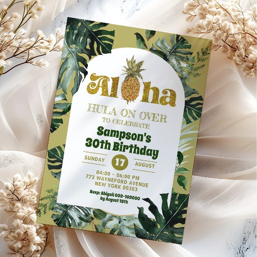 Oerwoud Groen Tropisch Aloha Ananas Verjaardag Kaart