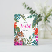 Oerwoud groene en roze wilde tropische verjaardags briefkaart (Staand voorkant)